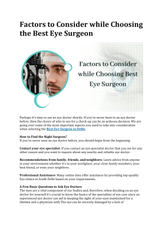 Factors to Consider while Choosing the Best Eye Surgeon