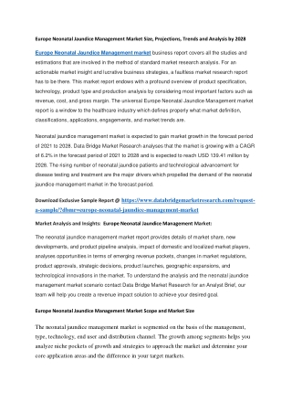 Europe Neonatal Jaundice Management Market Size, Projections, Trends and Analysis by 2028