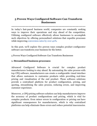 5 Proven Ways Configured Software Can Transform Businesses