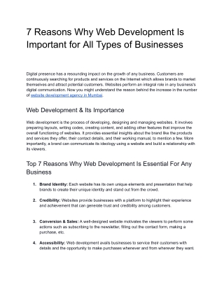 7 Reasons Why Web Development Is Important for All Types of Businesses