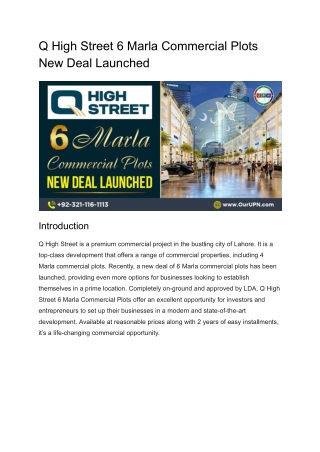 Q High Street 6 Marla Commercial Plots New Deal Launched