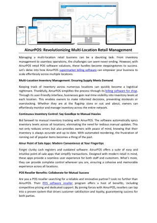 AinurPOS: Revolutionizing Multi-Location Retail Management