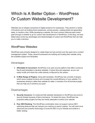 Which Is A Better Option - WordPress Or Custom Website Development