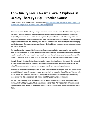 Top-Quality Focus Awards Level 2 Diploma in Beauty Therapy (RQF) Practice Course