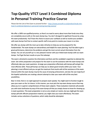 Top-Quality VTCT Level 3 Combined Diploma in Personal Training Practice Course