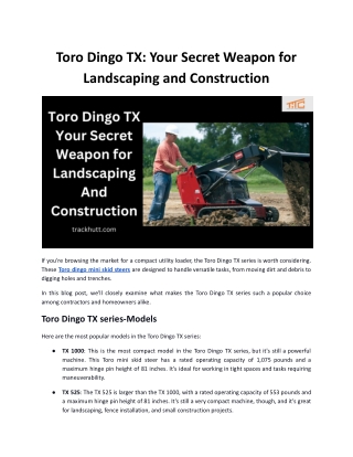 Toro Dingo TX_ Your Secret Weapon for Landscaping and Construction