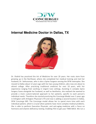 Internal Medicine Doctor in Dallas - DFW Concierge MD