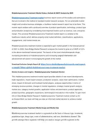 Rhabdomyosarcoma Treatment Market Status, Outlook & SWOT Analysis by 2029