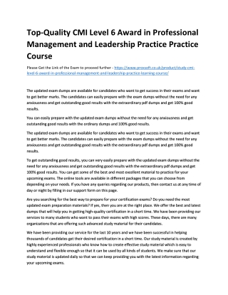 Top-Quality CMI Level 6 Award in Professional Management and Leadership Practice