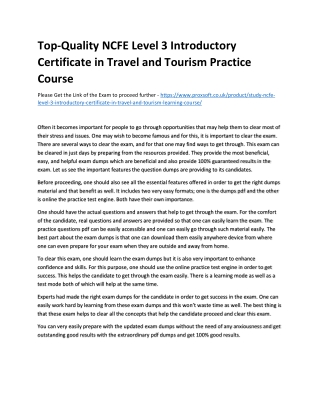 Top-Quality NCFE Level 3 Introductory Certificate in Travel and Tourism Practice