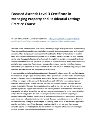 Focused Ascentis Level 3 Certificate in Managing Property and Residential Lettin