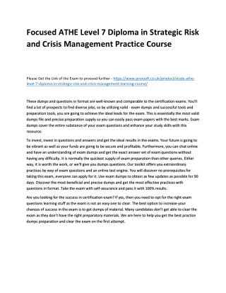 Focused ATHE Level 7 Diploma in Strategic Risk and Crisis Management Practice Co