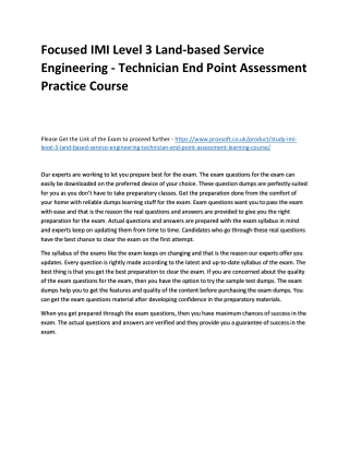 Focused IMI Level 3 Land-based Service Engineering - Technician End Point Assess