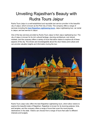 Unveiling Rajasthan's Beauty with Rudra Tours Jaipur