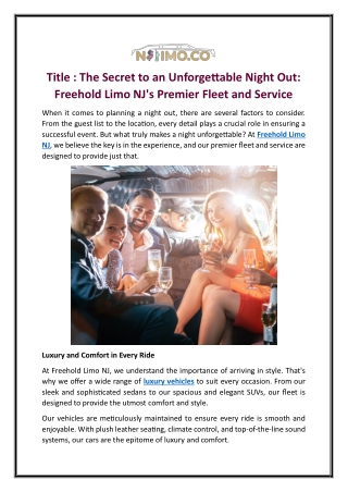 The Secret to an Unforgettable Night Out: Freehold Limo NJ's Premier Fleet