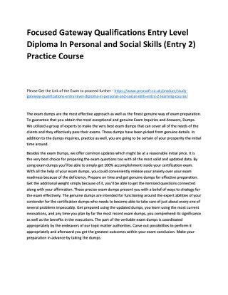 Focused Gateway Qualifications Entry Level Diploma In Personal and Social Skills