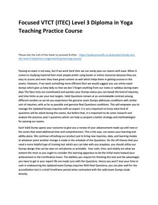 Focused VTCT (ITEC) Level 3 Diploma in Yoga Teaching Practice Course