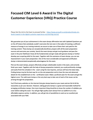 Focused CIM Level 6 Award in The Digital Customer Experience (VRQ) Practice Cour