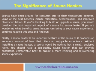 The Significance of Sauna Heaters