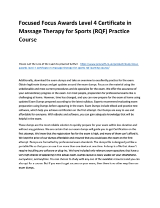 Focused Focus Awards Level 4 Certificate in Massage Therapy for Sports (RQF) Pra