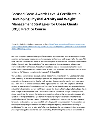 Focused Focus Awards Level 4 Certificate in Developing Physical Activity and Wei