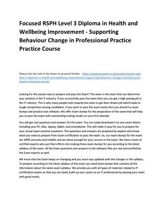 Focused RSPH Level 3 Diploma in Health and Wellbeing Improvement - Supporting Be