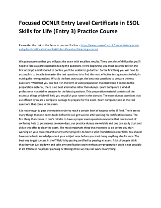 Focused OCNLR Entry Level Certificate in ESOL Skills for Life (Entry 3) Practice