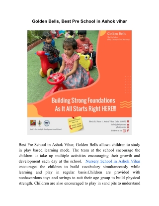 Golden Bells, Best Pre School in Ashok vihar