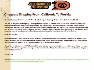 Cheapest Shipping From California To Florida