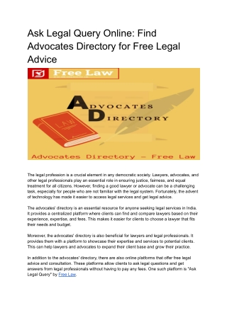 Ask Legal Query Online_ Find Advocates Directory for Free Legal Advice