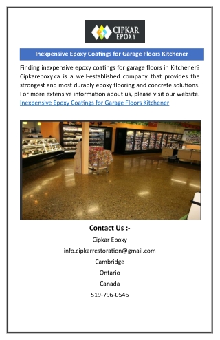 Inexpensive Epoxy Coatings For Garage Floors Kitchener | Cipkarepoxy.ca