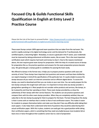 Focused City & Guilds Functional Skills Qualification in English at Entry Level