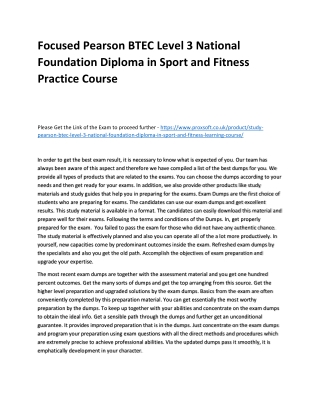 Focused Pearson BTEC Level 3 National Foundation Diploma in Sport and Fitness Pr