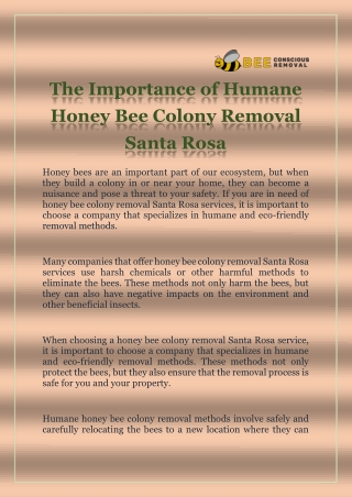 The Importance of Humane Honey Bee Colony Removal Santa Rosa