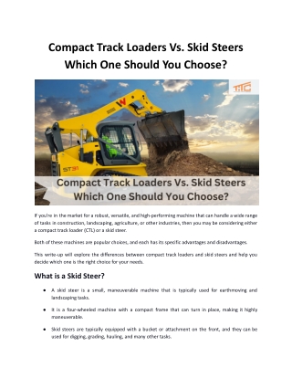 Compact Track Loaders Vs. Skid Steers - Which One Should You Choose_