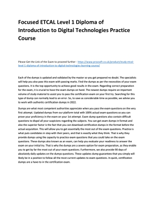 Focused ETCAL Level 1 Diploma of Introduction to Digital Technologies Practice C