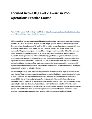 Focused Active IQ Level 2 Award in Pool Operations Practice Course