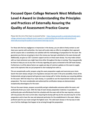 Focused Open College Network West Midlands Level 4 Award in Understanding the Pr