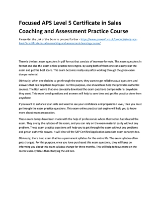 Focused APS Level 5 Certificate in Sales Coaching and Assessment Practice Course