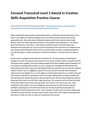 Focused Transcend Level 2 Award in Creative Skills Acquisition Practice Course