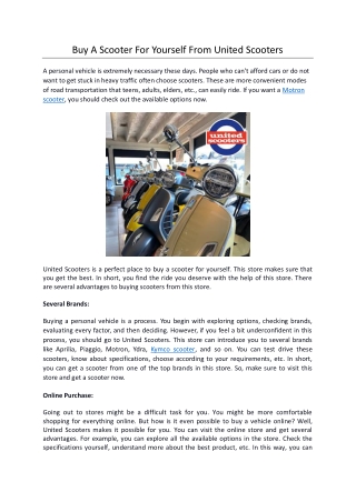 Buy A Scooter For Yourself From United Scooters