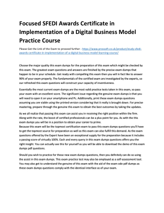 Focused SFEDI Awards Certificate in Implementation of a Digital Business Model P