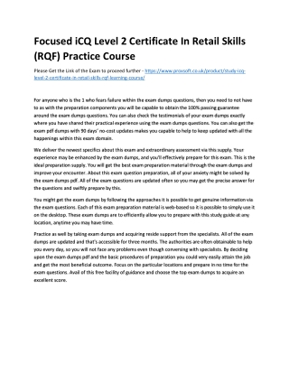 Focused iCQ Level 2 Certificate In Retail Skills (RQF) Practice Course