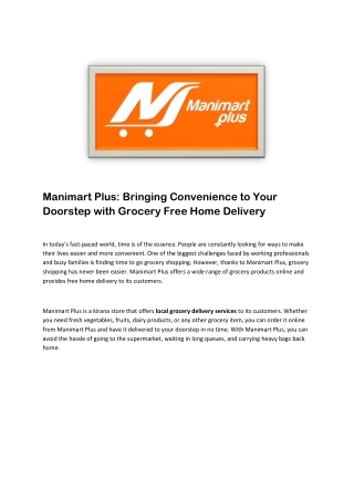 Manimart Plus Grocery Free Home Delivery
