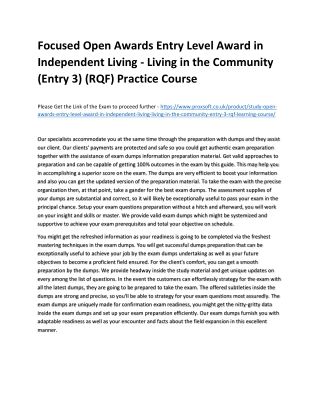 Focused Open Awards Entry Level Award in Independent Living - Living in the Comm