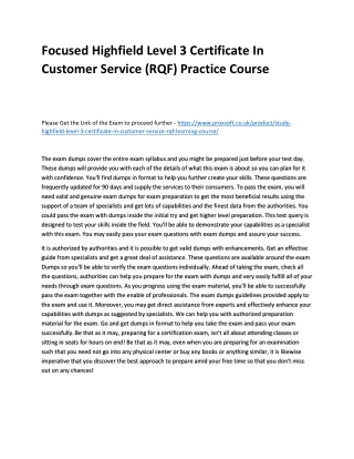 Focused Highfield Level 3 Certificate In Customer Service (RQF) Practice Course