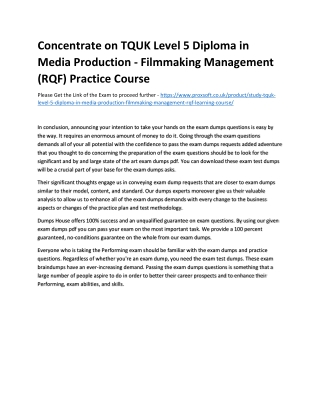 Concentrate on TQUK Level 5 Diploma in Media Production - Filmmaking Management