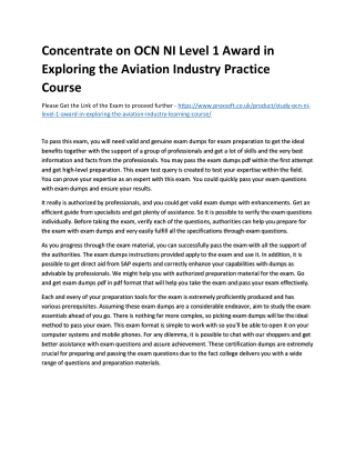 Concentrate on OCN NI Level 1 Award in Exploring the Aviation Industry Practice