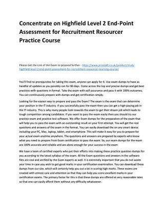 Concentrate on Highfield Level 2 End-Point Assessment for Recruitment Resourcer