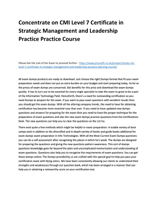 Concentrate on CMI Level 7 Certificate in Strategic Management and Leadership Pr